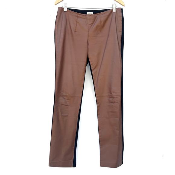 Vintage Neiman Marcus Camel Leather Front Pants Stretchy Low Rise Large Leggings - Picture 2 of 8